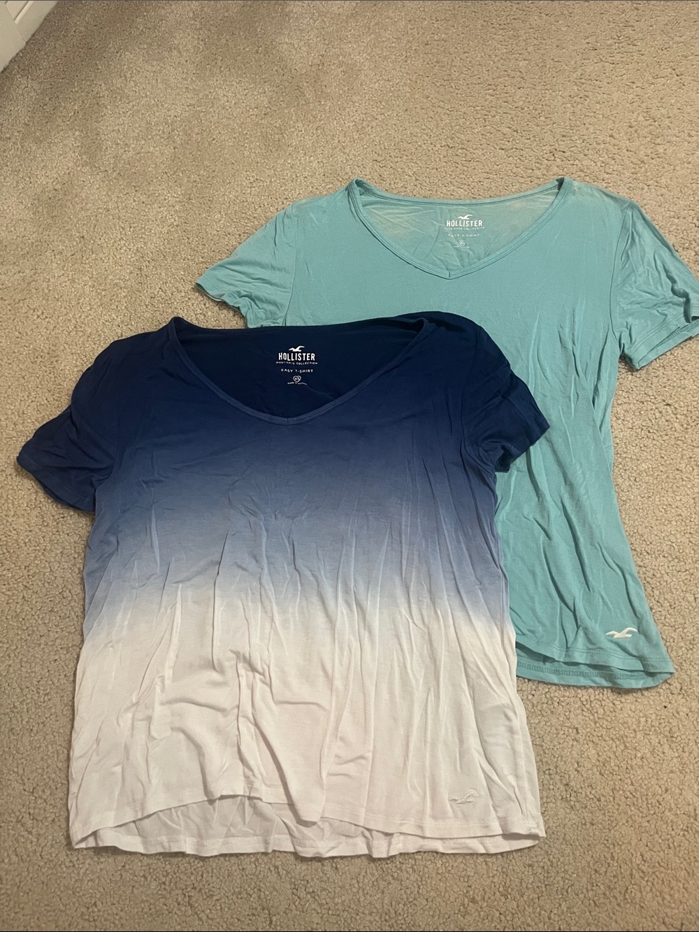 Hollister Women's Navy-to-White Ombre V-Neck Tee + Seafoam Tee